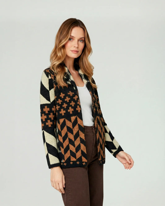Cardigan Mujer Luciana Relaxed Cuello En V Manga Suelta Negro