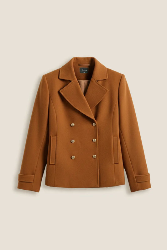 Chaqueta Mujer Cruzada Semi Recta Camel