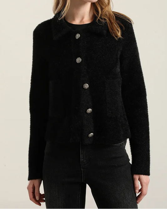 Chaqueta Mujer Punto Hilo Metalizado Negro