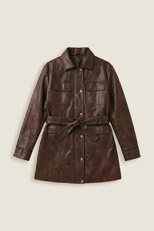 Chaquetón Mujer Efecto Cuero Desgastado Chocolate