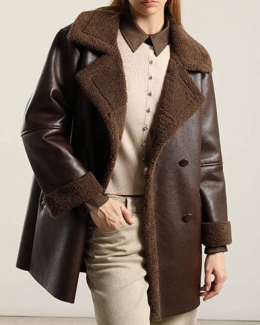 Chaquetón Mujer Efecto Cuero Piel Chocolate