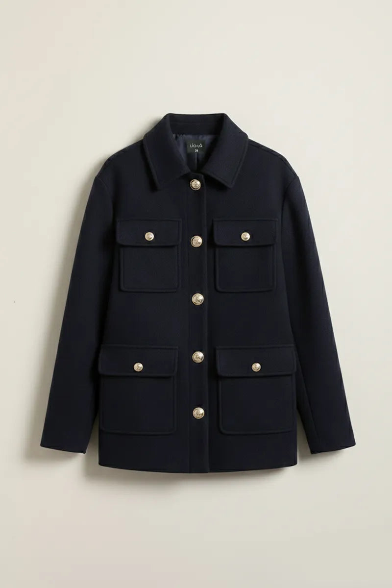 Chaquetón Mujer Recto Con Lana Azul Marino