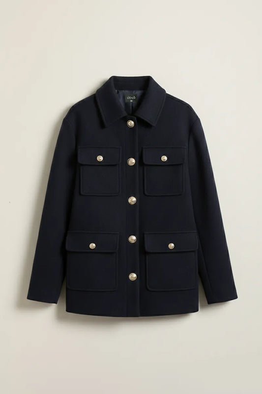 Chaquetón Mujer Recto Con Lana Azul Marino