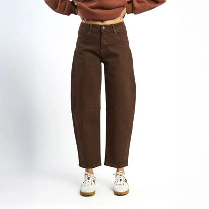 Jeans Mujer Barrel Pinzas Deep Café