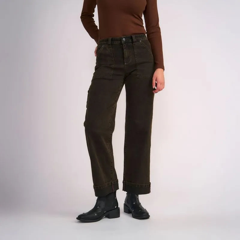 Jeans Mujer Carpenter Detalle Basta Café Oxidado