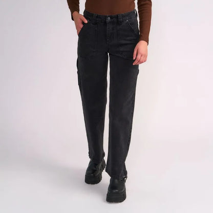 Jeans Mujer Carpenter Detalle Bolsillo Gris Oscuro