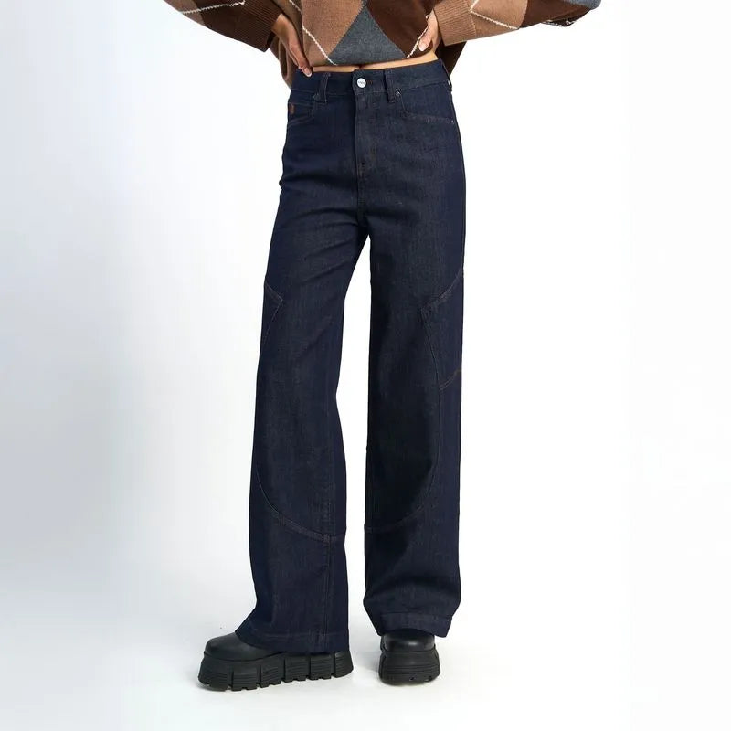 Jeans Mujer Wide Raw Azul