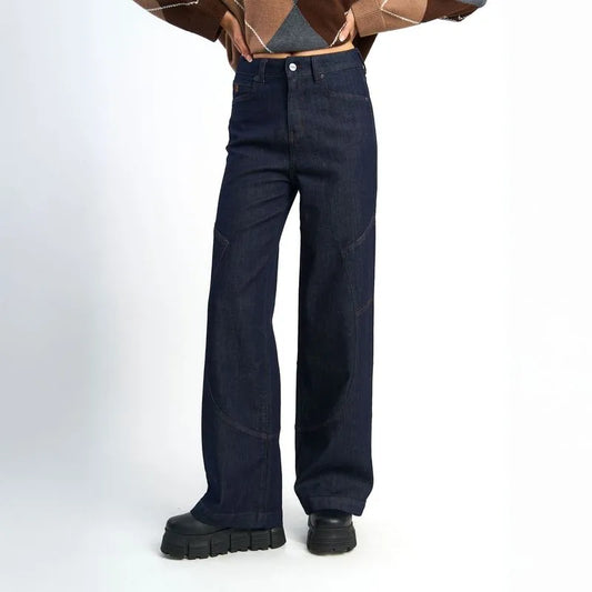 Jeans Mujer Wide Raw Azul