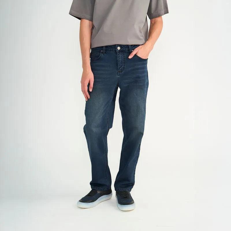 Jeans Hombre Relaxed Oxidado Jogger Azul Oscuro