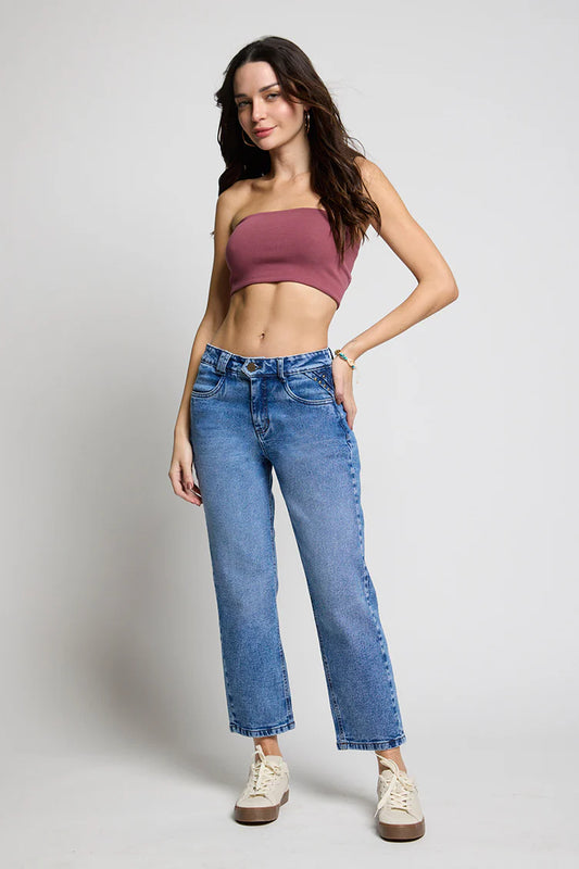 Jeans  Mujer Mom Tachas 5248 Celeste