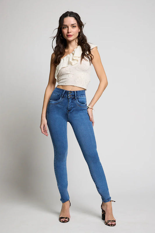 Jeans Mujer Tiro Alto Pitillo Pitillo Push in Push Up 5282 Celeste
