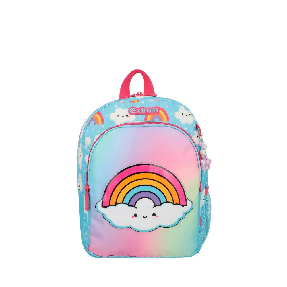 Mochila Escolar Niña Kinder Arcoíris Celeste