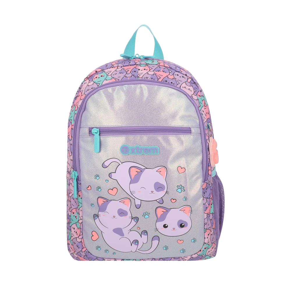 Mochila Escolar Niña Logan Gatos Lila