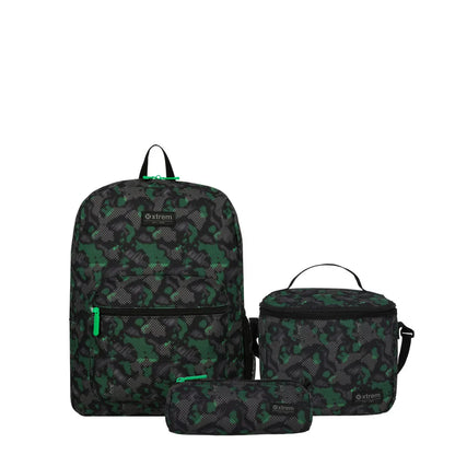 Mochila Triple Pack + Estuche + Lonchera Niño Black Green