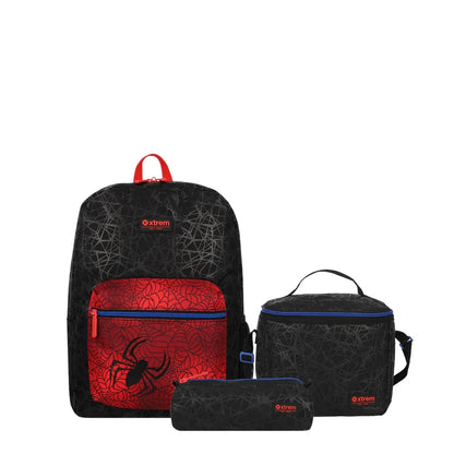 Mochila Triple Pack + Estuche + Lonchera Niño Black Red