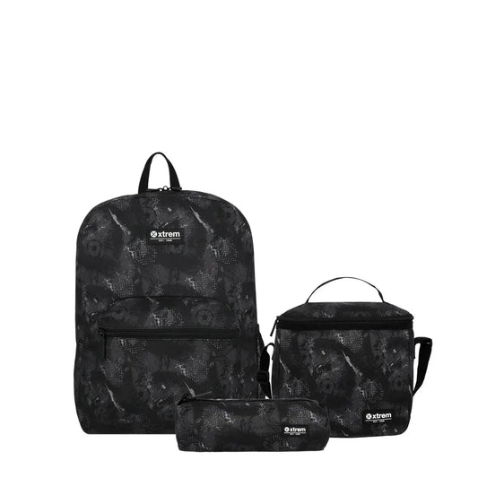 Mochila Triple Pack + Estuche + Lonchera Unisex Negro