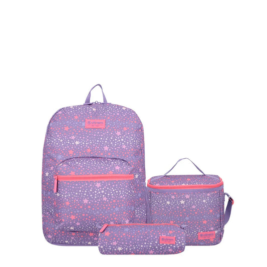 Mochila Triple Pack + Estuche + Lonchera Niña Stars Morado