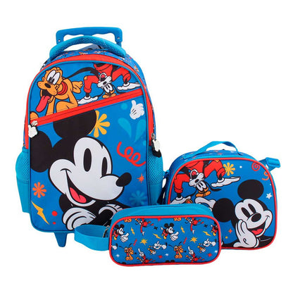 Pack Mochila Niño con Ruedas, Estuche y Lonchera Mickey