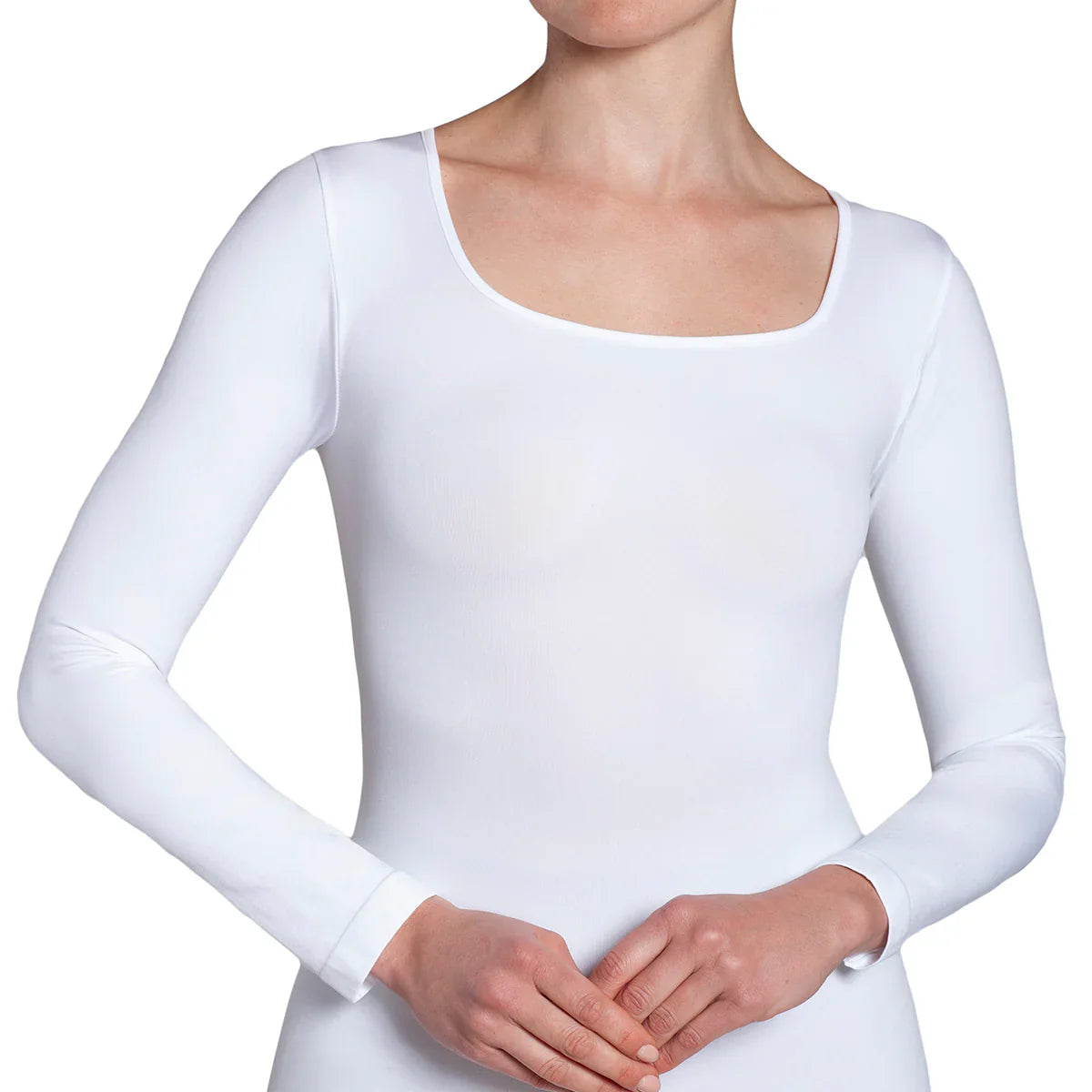 Polera Mujer Manga Larga Escote Cuadrado Blanco