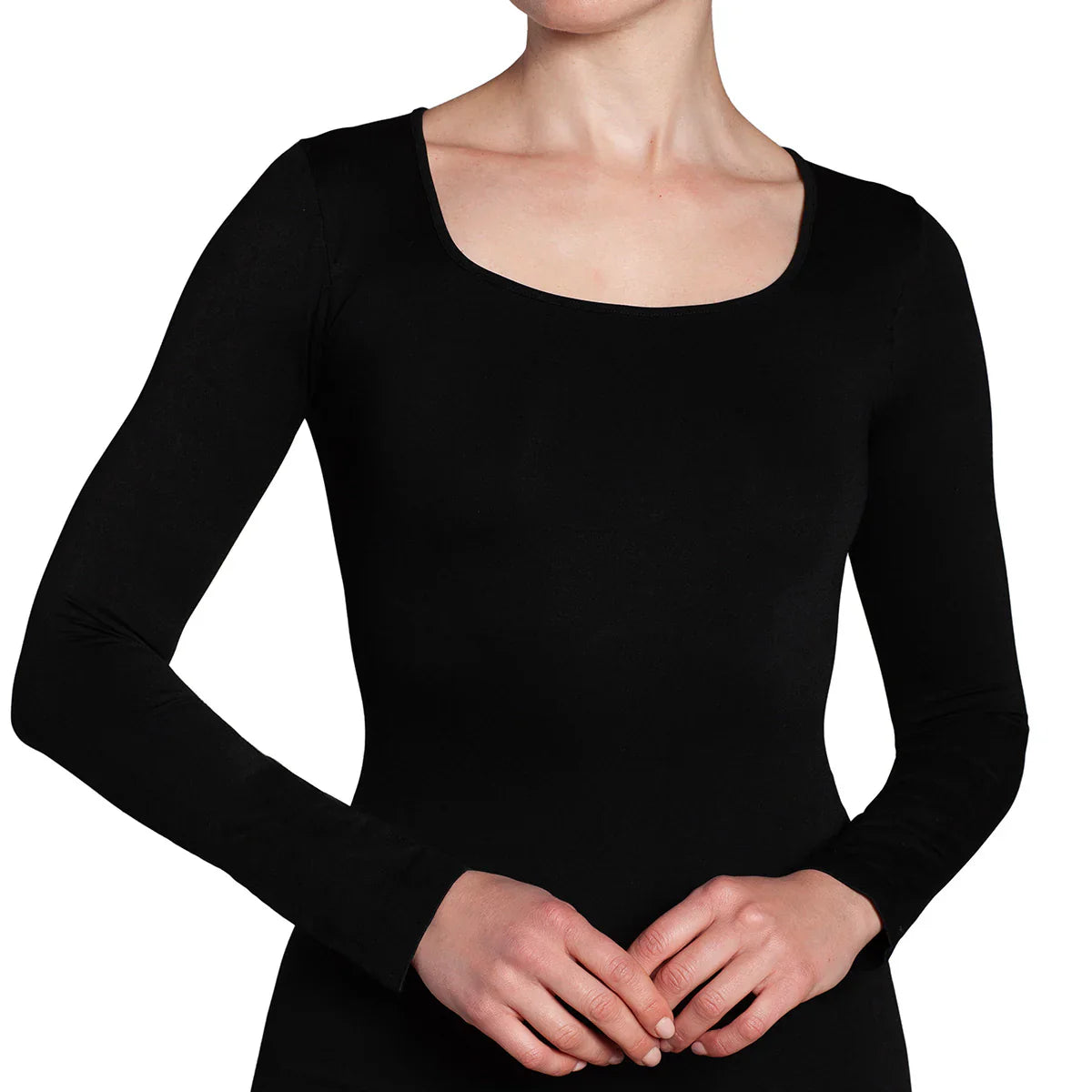 Polera Mujer Manga Larga Escote Cuadrado Negro