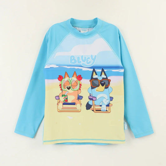 Polera UV Manga Larga Niño Playa Bingo & Bluey Celeste