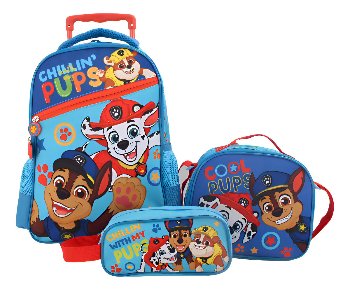 Set Mochila Niño Paw Patrol - Lonchera - Estuche Azul