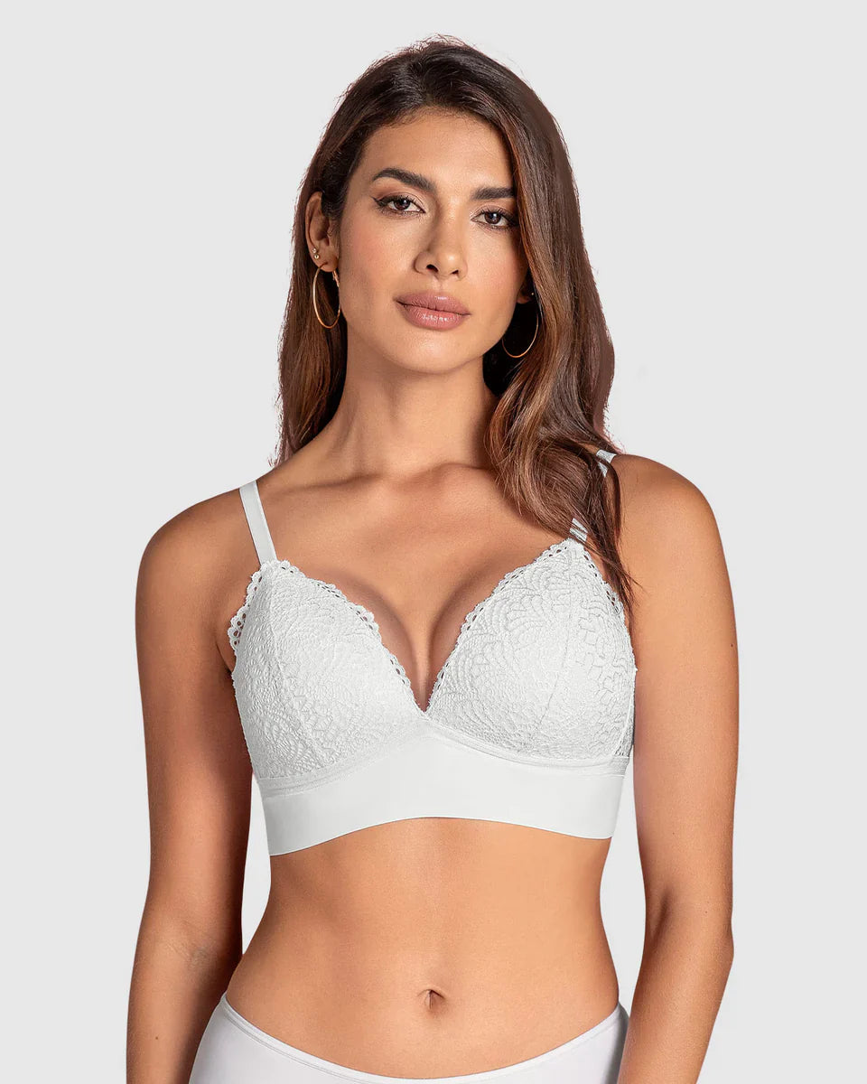 Sostén Mujer Sin Arco Liso Y Encaje Blanco