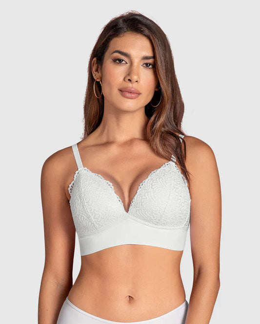 Sostén Mujer Sin Arco Liso Y Encaje Blanco