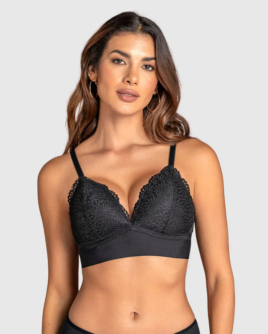 Sostén Mujer Sin Arco Liso Y Encaje Negro