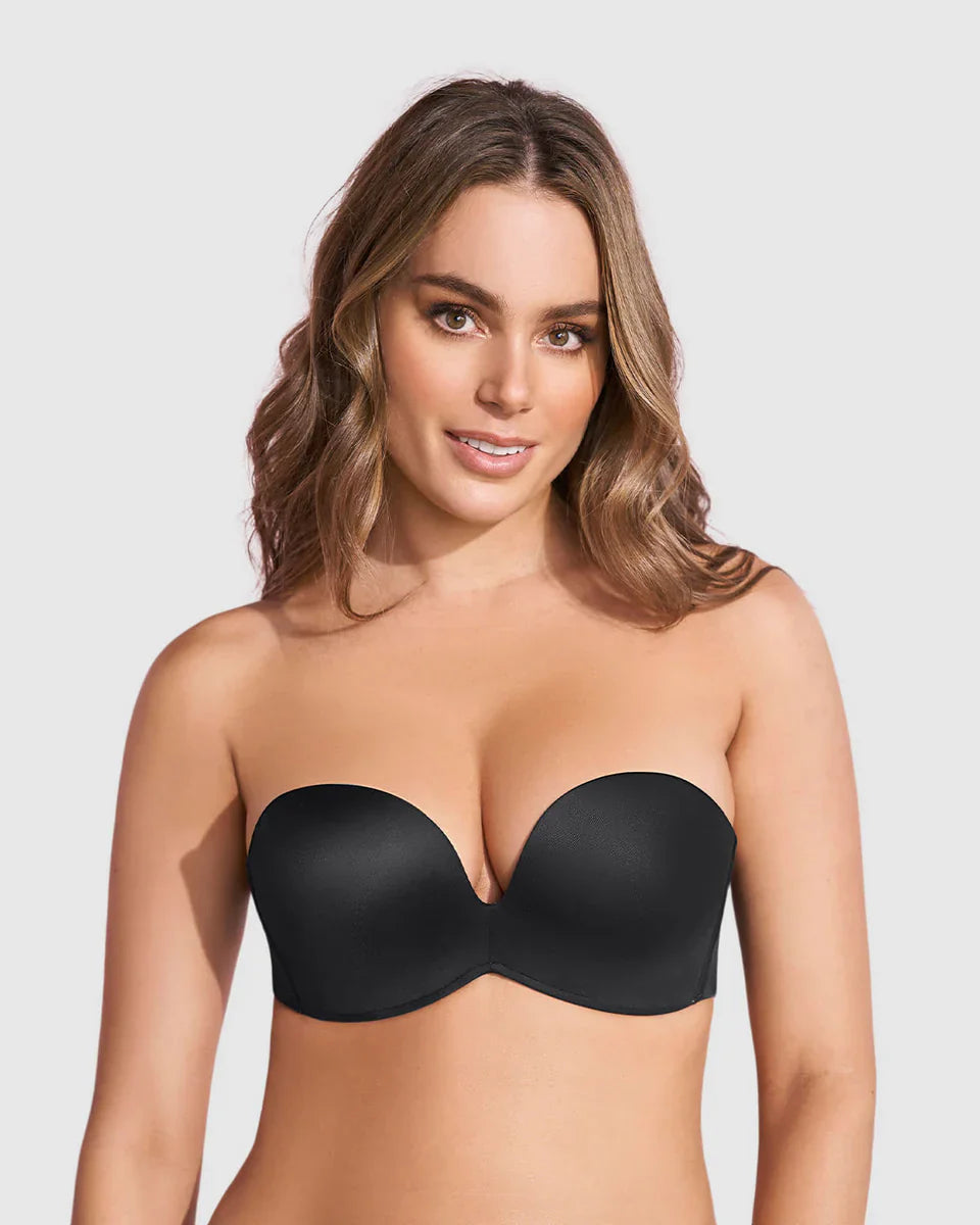 Sostén Mujer Strapless Antigravedad de Realce Alto Sin Arco Negro
