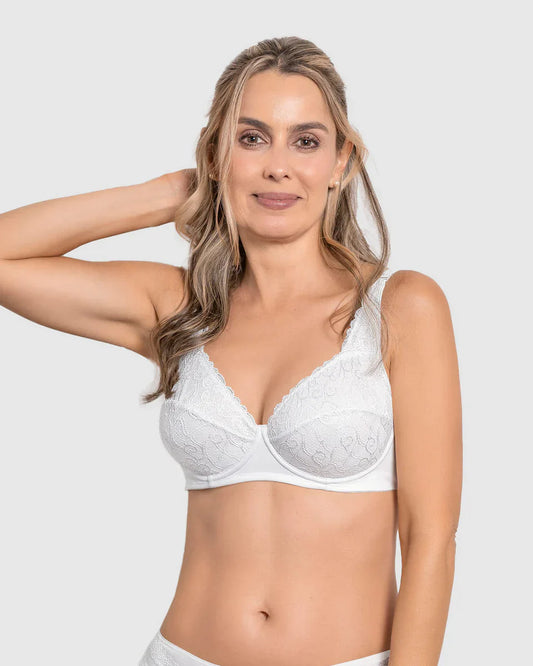 Sostén Mujer Triangular Con Copas En Encaje Y Espalda En Tela Lisa Blanco