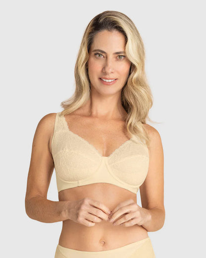 Sostén Mujer Triangular Con Copas En Encaje Y Espalda En Tela Lisa Vainilla