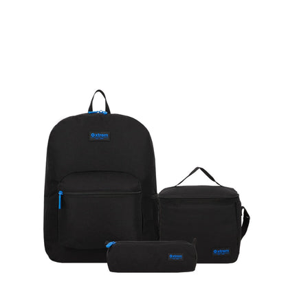 Mochila Triple Pack + Estuche + Lonchera Niño Negro-Azul
