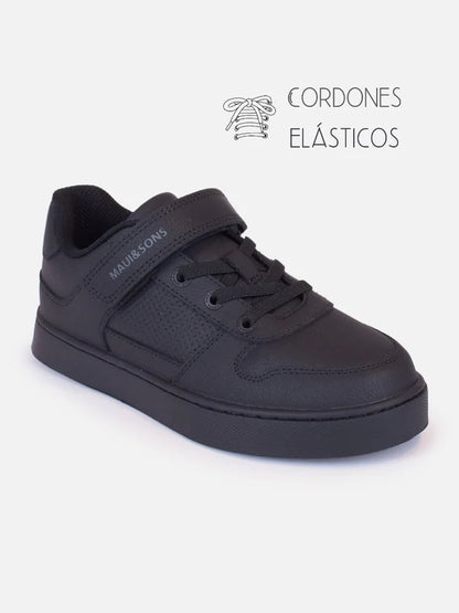 Zapatillas Niño Escolar Poke Low Cordones Elásticos Black