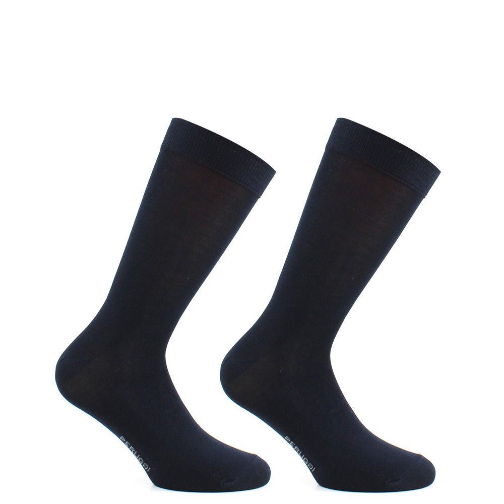 Calcetín Hombre Hilo Liso Largo 2 Pares Azul