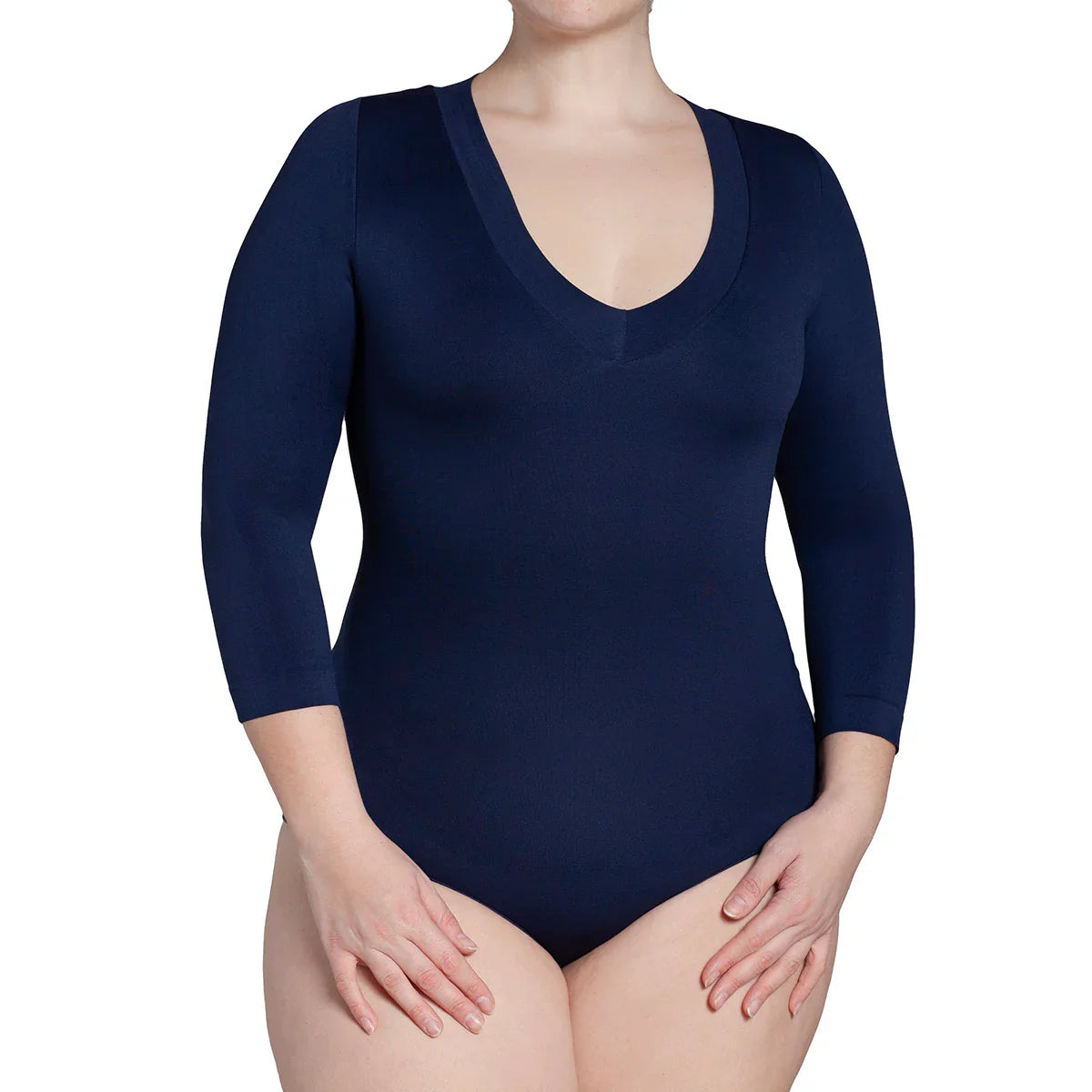 body-mujer-manga-3/4-escote-"v"-azul-