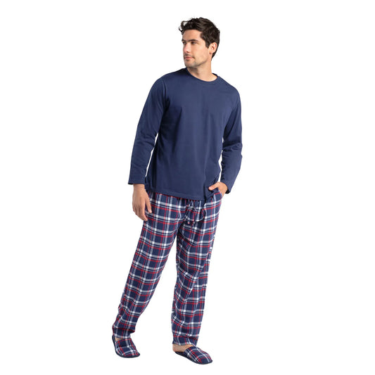 Pijama Hombre + Pantuflas Algodón Azul