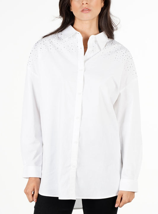 Blusa Mujer Oversize Poplin Jewel Blanca