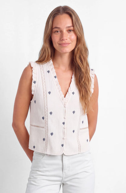 Blusa Sin Manga Mujer Bordada White
