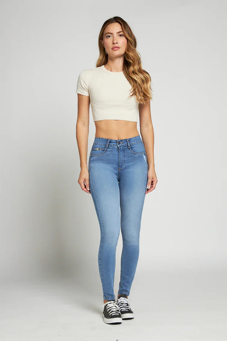 Jeans Mujer Tiro Alto Pitillo 5051 Celeste