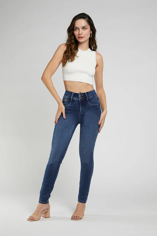 Jeans Mujer Tiro Alto Pitillo Push In Push Up 4681 Azul