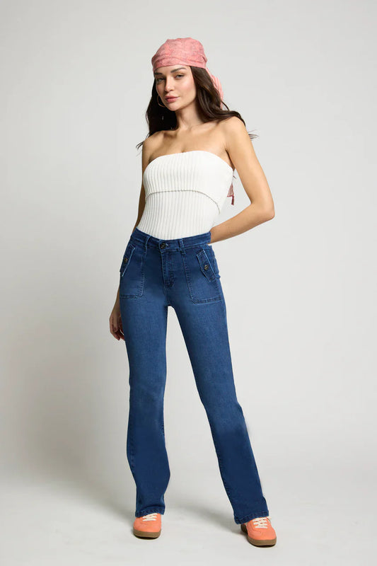 Jeans Mujer Tiro Alto Recto 5292 Azul