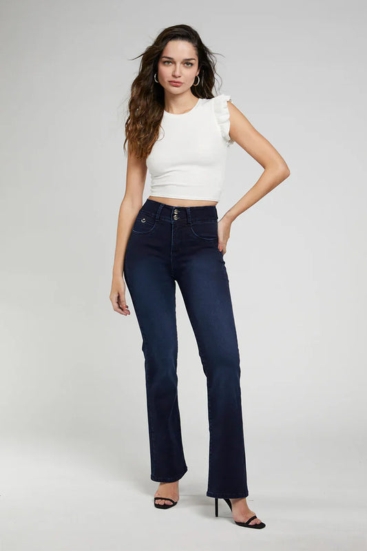 Jeans Mujer Tiro Alto Recto Push In Push Up 4871 Azul