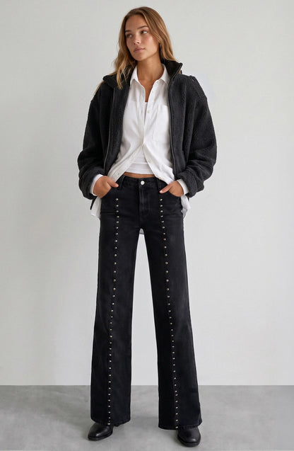 Pantalón Mujer Cortes Tachas Estrellas Grey