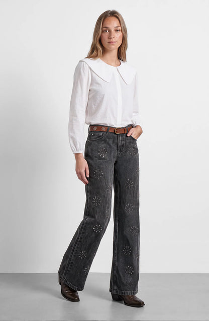 Pantalón Mujer Flores Brillos Grey