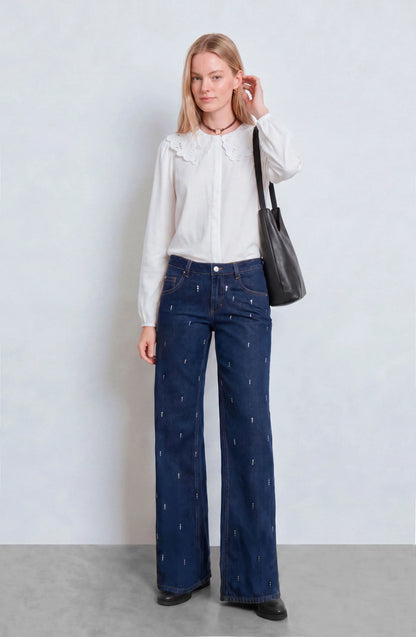 Pantalón Mujer Gotas Strass Indigo