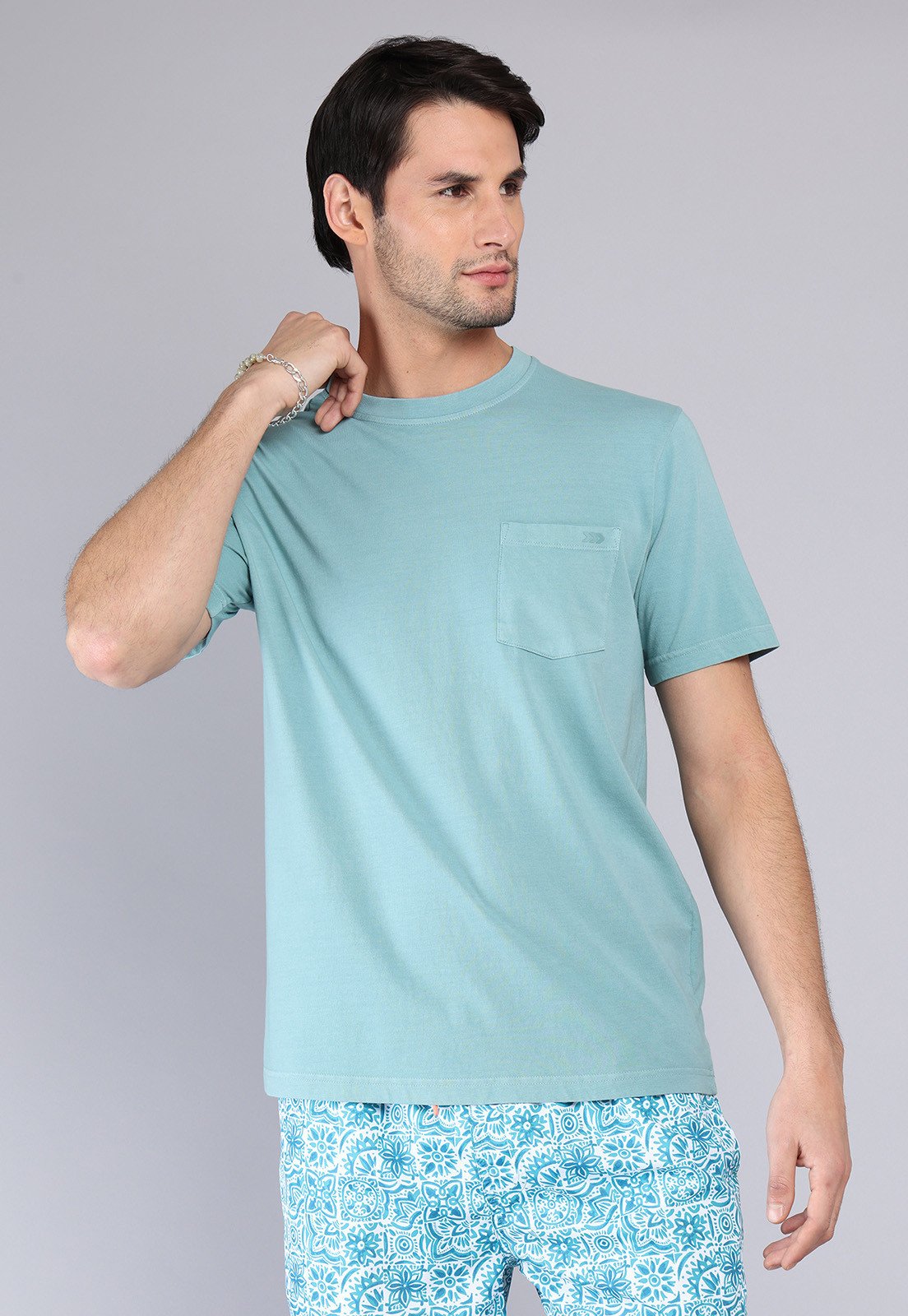Polera Hombre Cuello Redondo Stone Wash Aqua