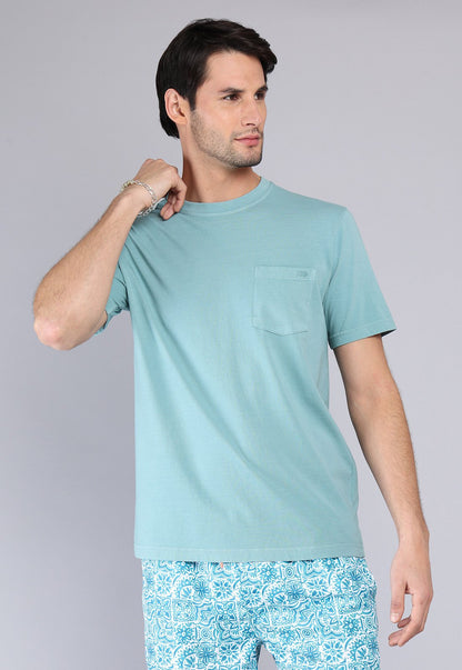 Polera Hombre Cuello Redondo Stone Wash Aqua