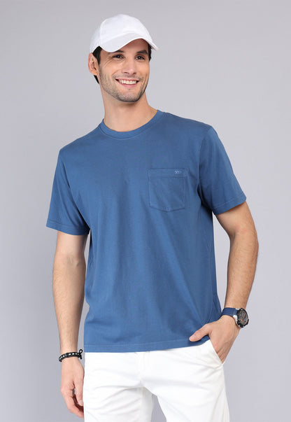 Polera Hombre Cuello Redondo Stone Wash Azul