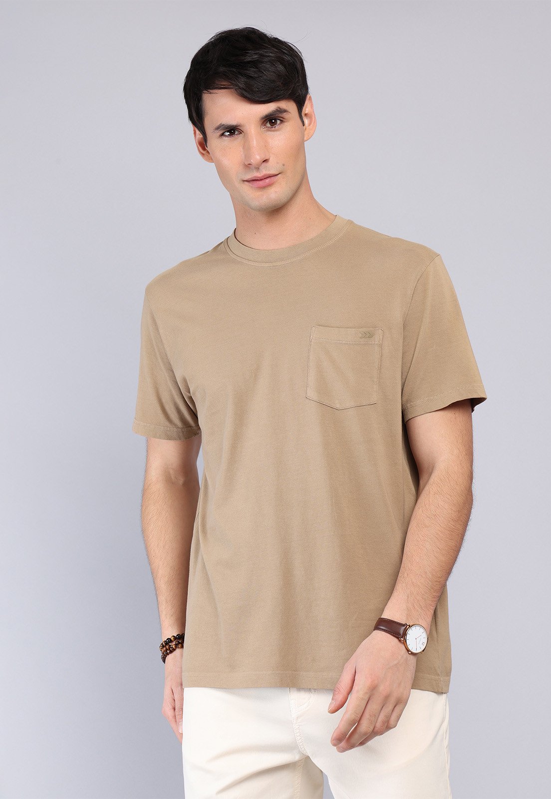 Polera Hombre Cuello Redondo Stone Wash Camel